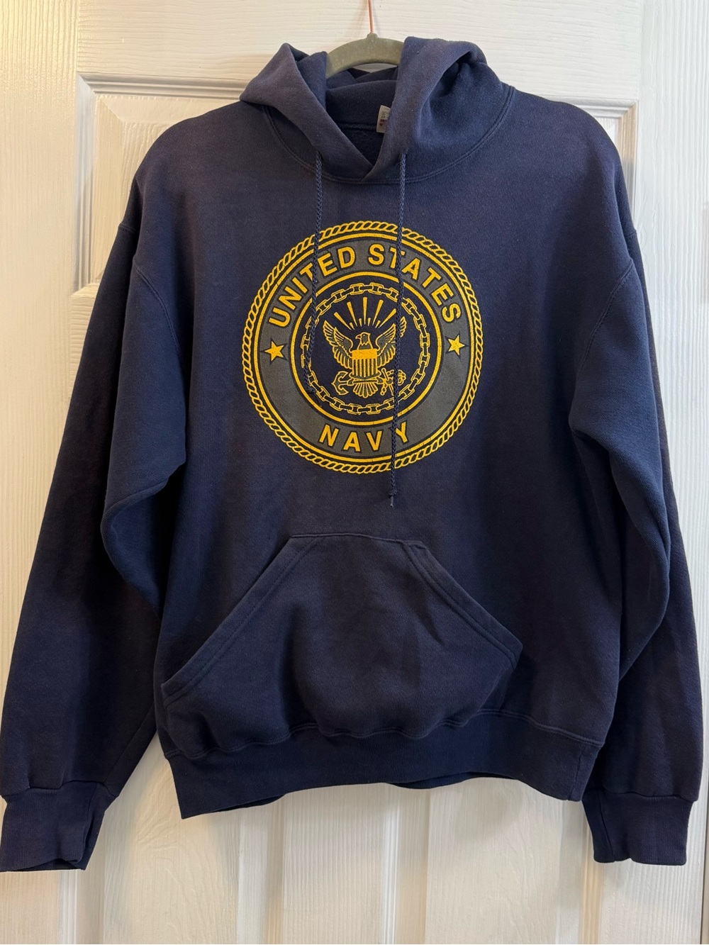 VTG Soffe US Navy Sweatshirt Mens M Navy Hoodie Logo 2 Side Graphic Long Sleeve